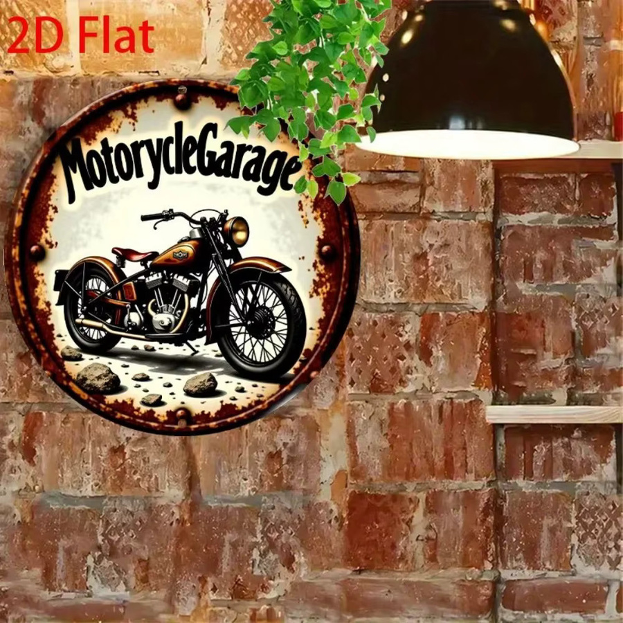 CIFbuy Vintage Motorrad Metallschild aus Aluminium, runde Wandkunst in Multicolour für deine Garagendekoration - Bild 3