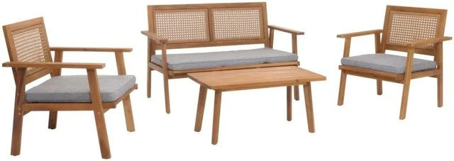 MCW Garten-Garnitur MCW-N46 aus Akazienholz mit grauen Kissen, 4-teiliges Lounge-Set bestehend aus Tisch, Bank und 2 Sesseln - Bild 2