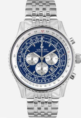 Louis XVI Chronograph, Quarz, Edelstahl, Blau, 48 mm, Herren