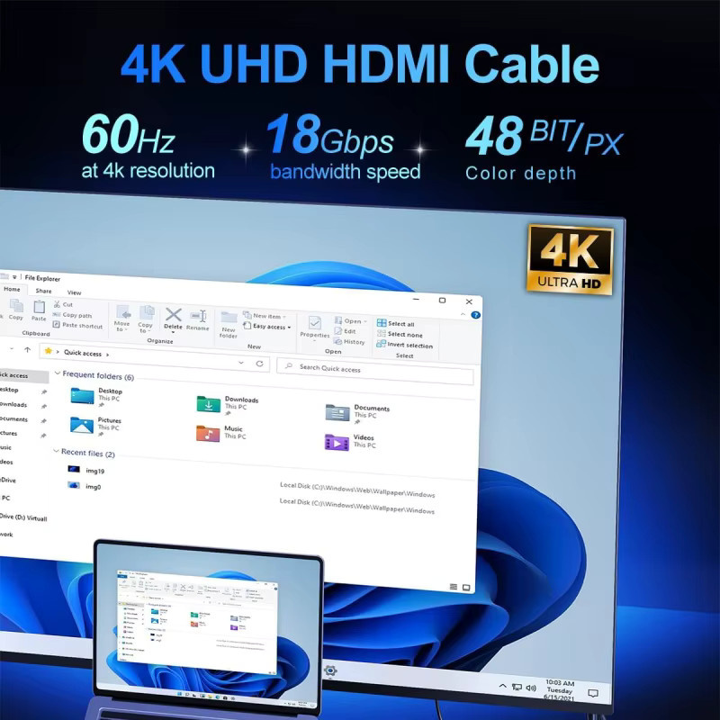 YYTEEK 2er-Pack HDMI 2.0 Kabel in Schwarz mit 18Gbps, 4K60Hz, 2K und ARC Unterstützung - Bild 3