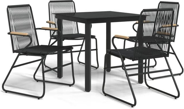 vidaXL 5-teilige Garten-Essgruppe aus schwarzem PVC-Rattan mit Glastisch und Teakholz-Elementen - Bild 1