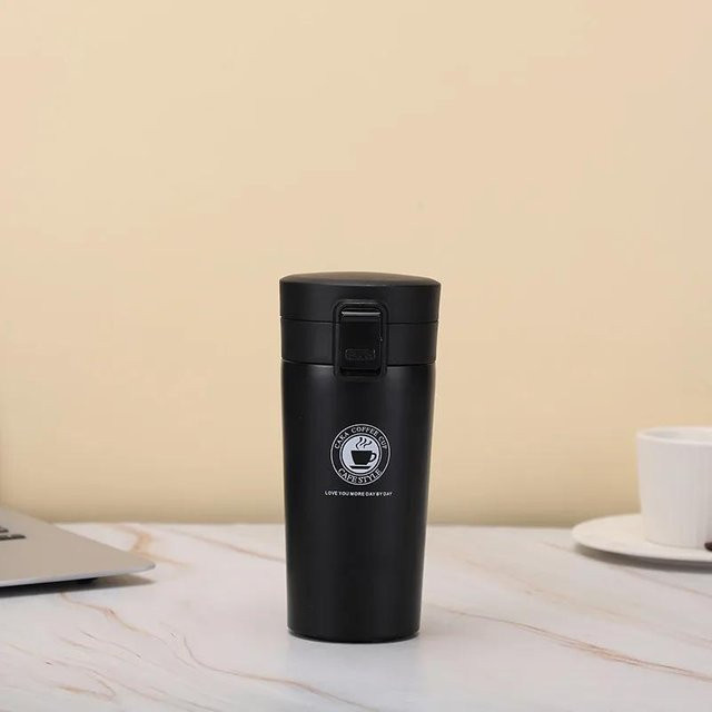 DHDH Reise-Thermobecher aus Edelstahl in Schwarz, auslaufsichere Thermosflasche mit Vakuumisolierung und Ein-Knopf-Öffnung, 500 ml - Bild 1