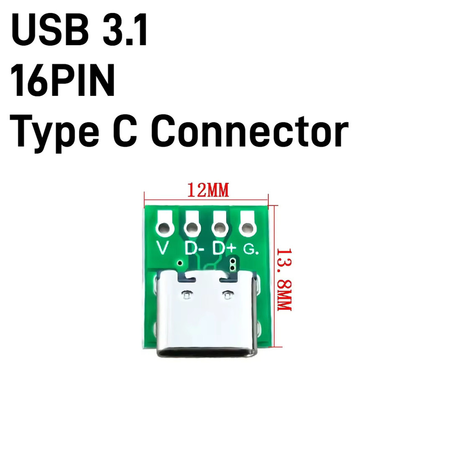 10 oder 5 Stück USB-C Typ 3.1 16 Pin Test PCB Board Adapter Buchse für Datenleitung und Kabelübertragung in Grün - Bild 2