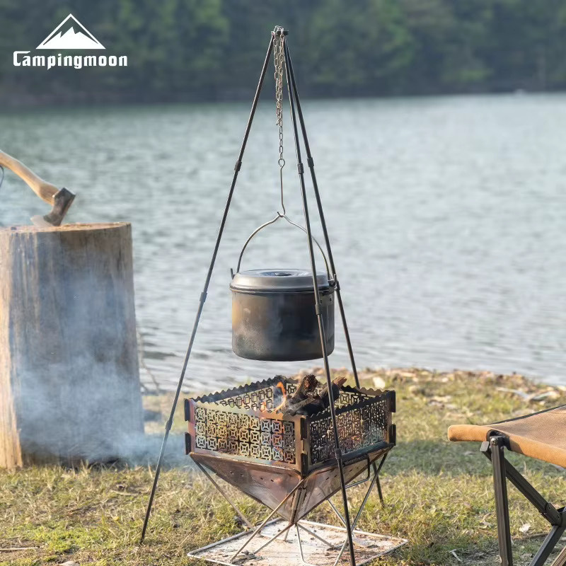 CAMPINGMOON Kochstativ MS-105-BK Bushcraft-Aufhänger für Outdoor Camping und BBQ Grillständer in Schwarz, Höhe: 107,0 cm, Breite: 67,5 cm - Bild 3