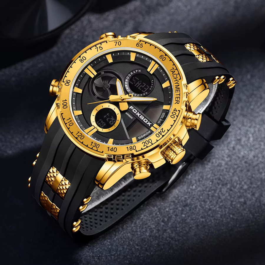 FOXBOX Armbanduhr, Quarz, Gold, Herren, Analog-Digital, 30 ATM - Bild 2