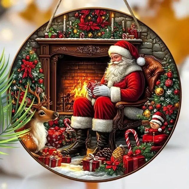Vintage Weihnachtsmann kreisförmiges Schild von CIFBUY Durchmesser: 20 cm - Bild 1