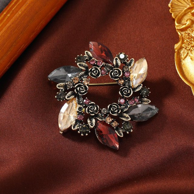 YIRAN Brosche, Blumengirlande, Kristall, Strass, Schwarz, Damen - Bild 1