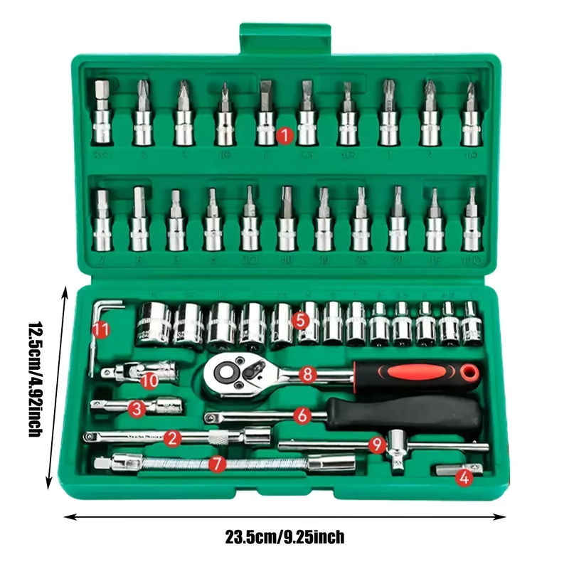 EQZ 46-teiliges Steckschlüssel-Set mit 1/4 Zoll Antrieb, metrischer Bit-Steckschlüsselsatz und Verlängerungsstange für die Autoreparatur - Bild 3