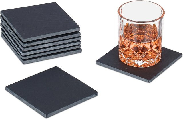 Relaxdays Schiefer Untersetzer Anthrazit 8er Set B/T/H: 10 x 10 x 0,7 cm - Bild 1