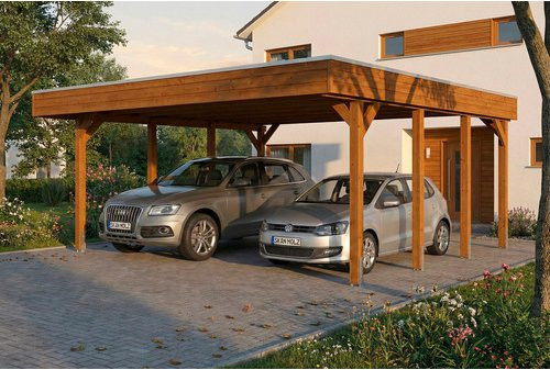 SKANHOLZ Carport Friesland aus Fichte mit EPDM-Flachdach in Nussbaum Braun, B: 546 cm, T: 555 cm - Bild 1