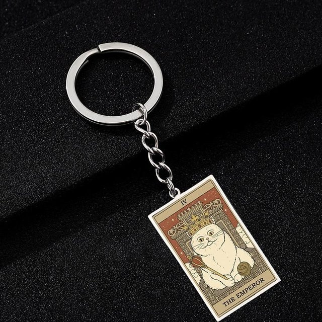 Schlüsselanhänger Katze Tarotkarten, Edelstahl, Schwarz, Unisex - Bild 1