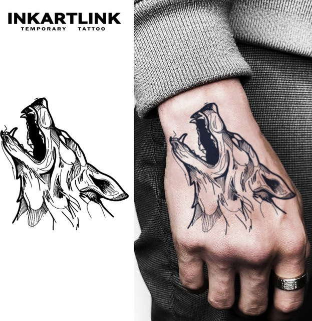 INKARTLINK Temporärer Tattoo-Aufkleber Wolfskopf, wasserfest, semi-permanent - Bild 1