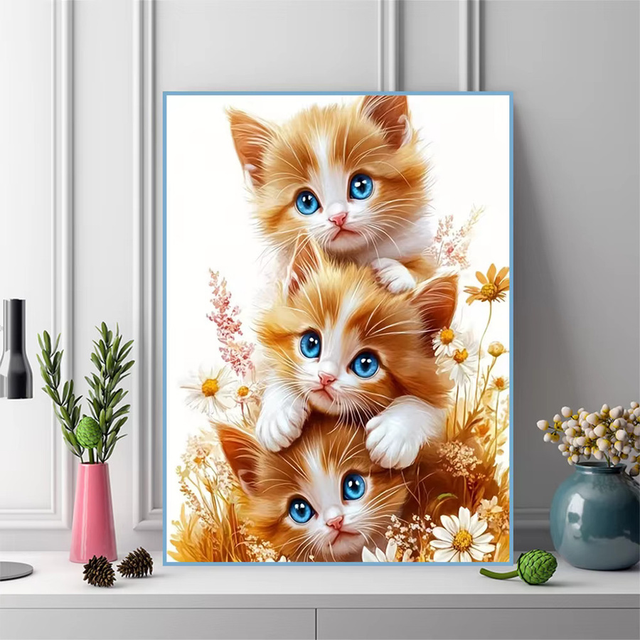 Momoart 5D DIY Diamant Mosaik Katze mit Blumen als Strass Diamant Malerei in Multicolour, B/H: 20 x 30 cm - Bild 2