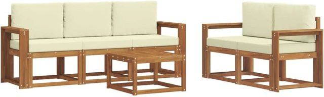 vidaXL Outdoor-Sofagarnitur aus Akazienholz mit 6-teiligem Set inklusive Kissen in Natur und Creme - Bild 1