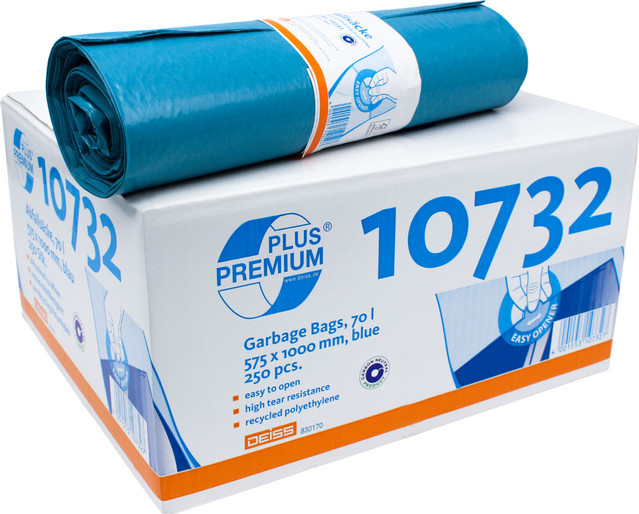 Deiss Premium Plus Müllsack blau 70 l, 10 Stück pro Packung - Bild 1