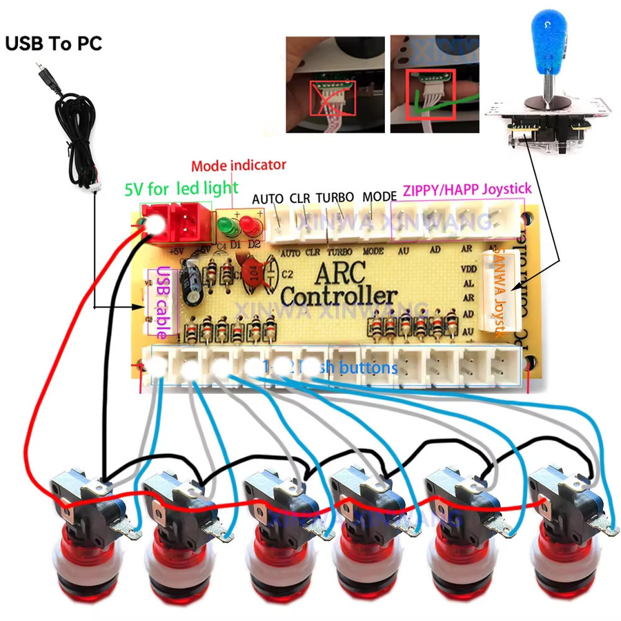 Sanwa Arcade DIY Kit für PC und Raspberry Pi mit LED-Druckknöpfen und American Style Joystick in Multicolour - Bild 2