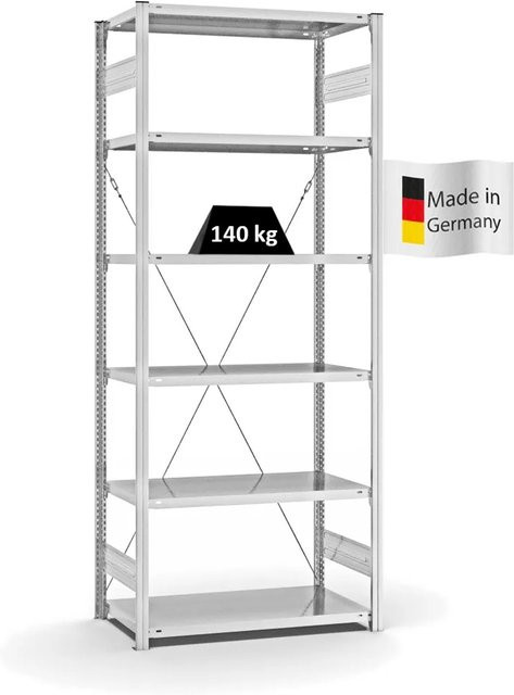 PROREGAL Fachbodenregal Stecksystem T-Profil Light-Duty in Lichtgrau mit 6 Ebenen, H x B x T: 250 x 100 x 50 cm - Bild 1