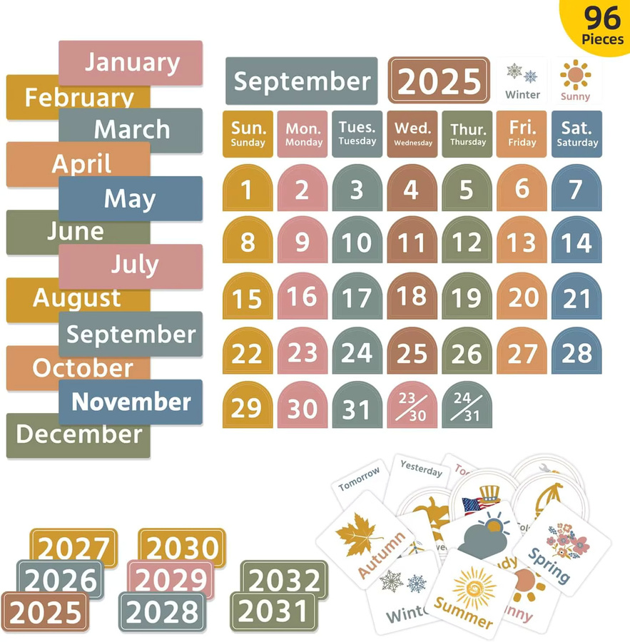 Boho-Kalender mit 96 Karten in Weiß und Multicolour als Organisations-Tool für das Klassenzimmer und Homeschooling - Bild 3