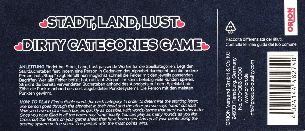 ORION Stadt, Land, Lust, Erotikspiel, 25-Blatt-Papierblock - Bild 2