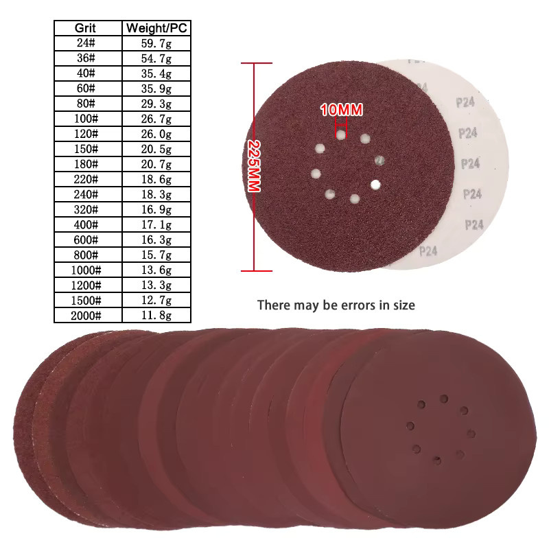 Vibratite Klett-Schleifscheiben Rot, 8-Loch Schleifpapier für Trockenbauschleifer und Holzmöbel, Durchmesser: 22,5 cm - Bild 2