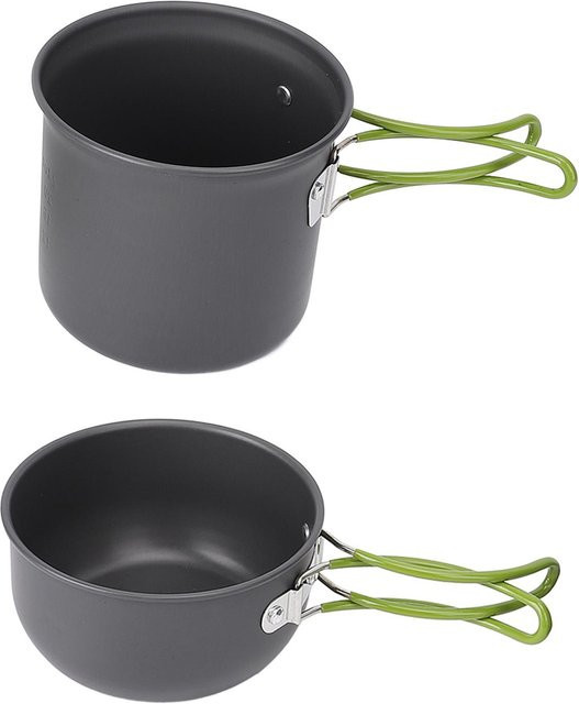 Koogeelife Camping Kochset aus Aluminiumlegierung in Grau mit Topf, Deckel, Löffel, Gabel und Tragetasche für 1 l - Bild 1