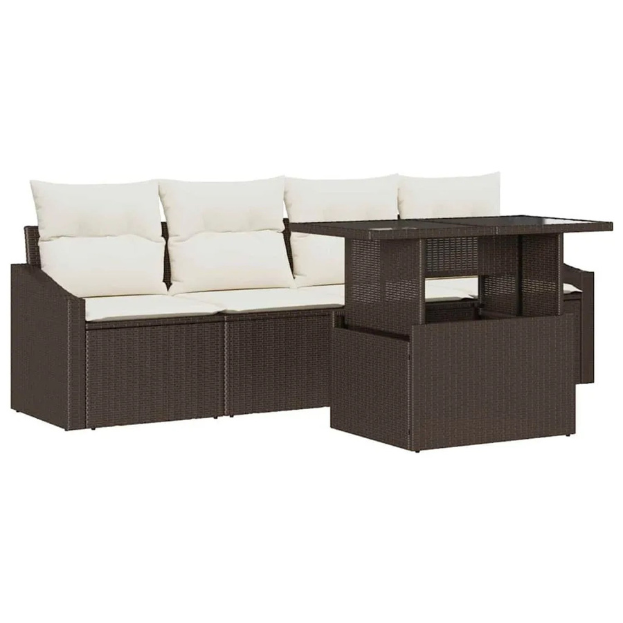 vidaXL Garten-Sofa-Set aus Poly-Rattan in Braun mit 5 Teilen, inklusive Tisch, Sesseln, Mittelsofa und integriertem Stauraum für Kissen - Bild 2