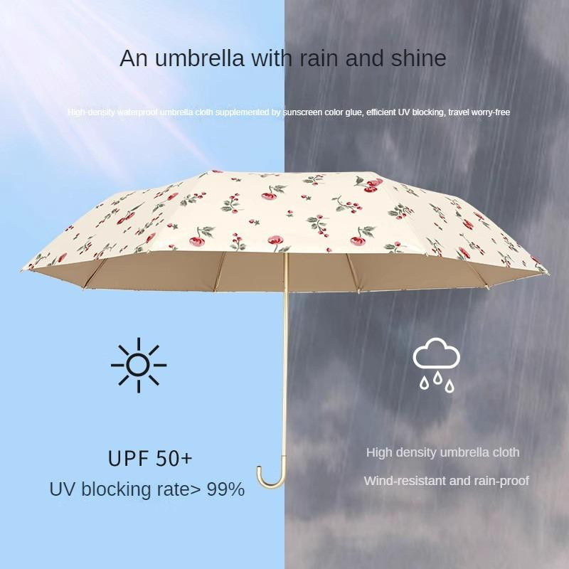 Retro Sonnenschirm in Kirschfarben mit UV-Schutz und Sonnenschutz als faltbarer Dual-Use Regenschirm - Bild 2