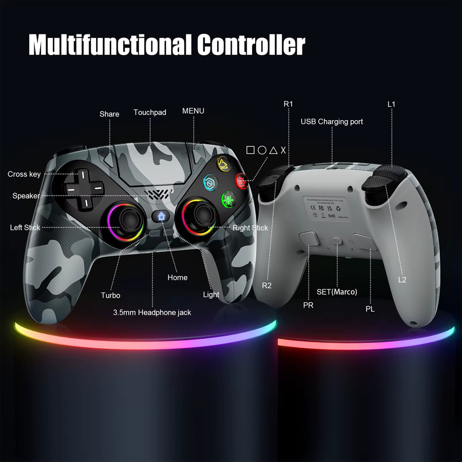 Turpow Wireless Gaming Controller für PlayStation 5 mit RGB-Beleuchtung, Bluetooth und Turbo-Funktion, Farbe: Rot/Mehrfarbig - Bild 2