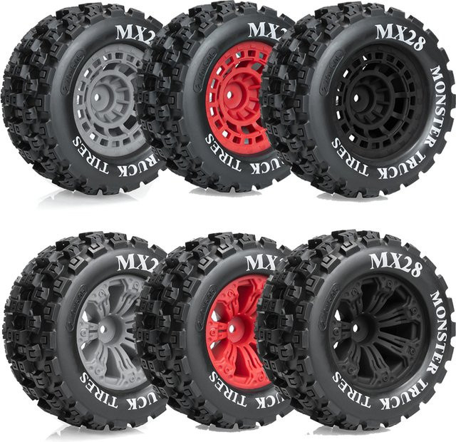 Wonder Rc RC-Truck-Reifen und -Räder, 4-teiliges Set, 128mm, 2,8-Zoll, vorgeklebt, mit 14mm Sechskant - Bild 1