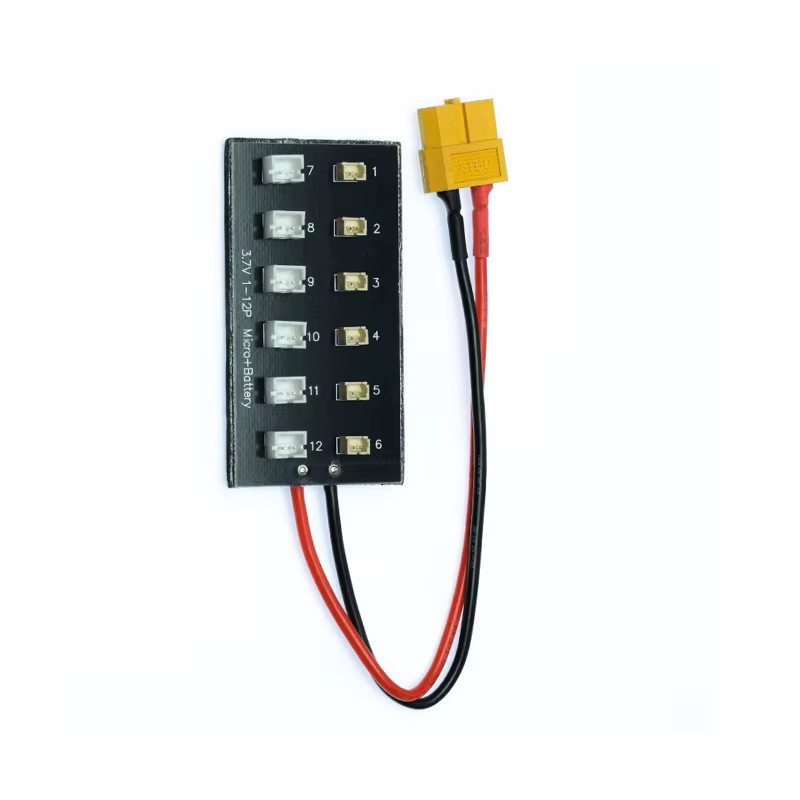 RC-Lade-Balance-Board mit 12 Anschlüssen für 1S LiPo, inklusive Micro JST 1.25, JST-PH und XT60 Ladekabel, Schwarz - Bild 2