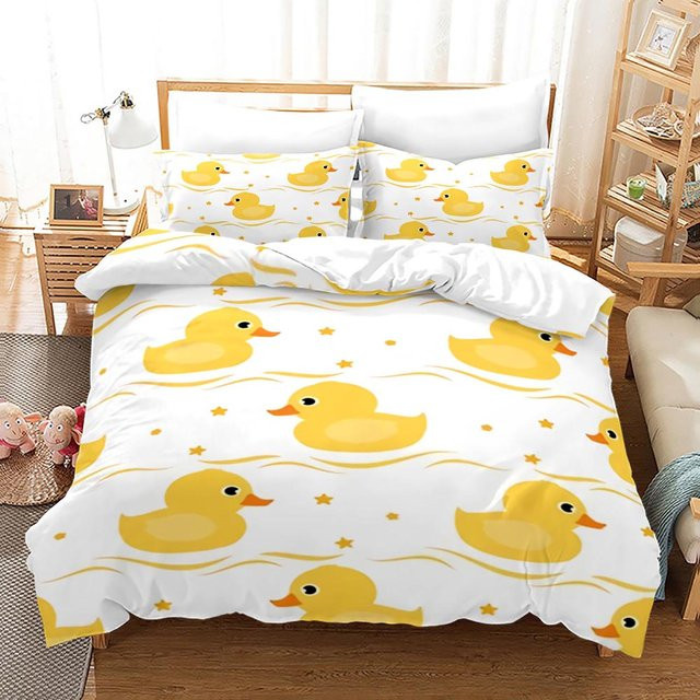 Gelbe Enten Bettwäsche Kollektion mit 3D-Druck aus Mikrofaser, Farbe Gelb-Weiß, B/H: 150 x 200 cm - Bild 1