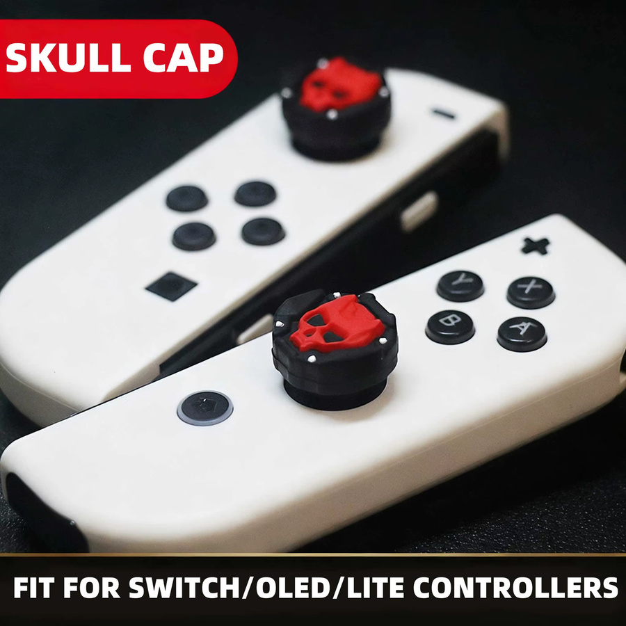 Dunkle Schädel Daumengriffkappen für Nintendo Switch Joycons und Switch OLED Lite, Silikonhülle für Analog Sticks - Bild 4