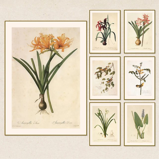 Botanisches Vintage-Leinwandgemälde Lilie von Potdemiel als Wandkunst für dein Zimmer oder Büro - Bild 1