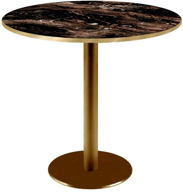 RestooTab Tisch Rome rund mit Gestell in Goldmetallic und Platte in Schwarz/Gold/Messing, Höhe: 75 cm, Durchmesser: 70 cm - Bild 1