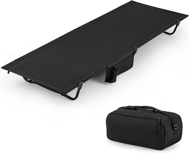 GOFLAME Ultraleichtes Campingfeldbett mit Seitentaschen aus pulverbeschichtetem Aluminium in Grün oder Schwarz - Bild 1