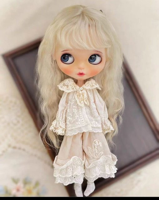 dalok hakid Blythe Puppe Outfit, 2-teiliges Set, Marine Kragen Top, Spitze Hosen - Bild 1