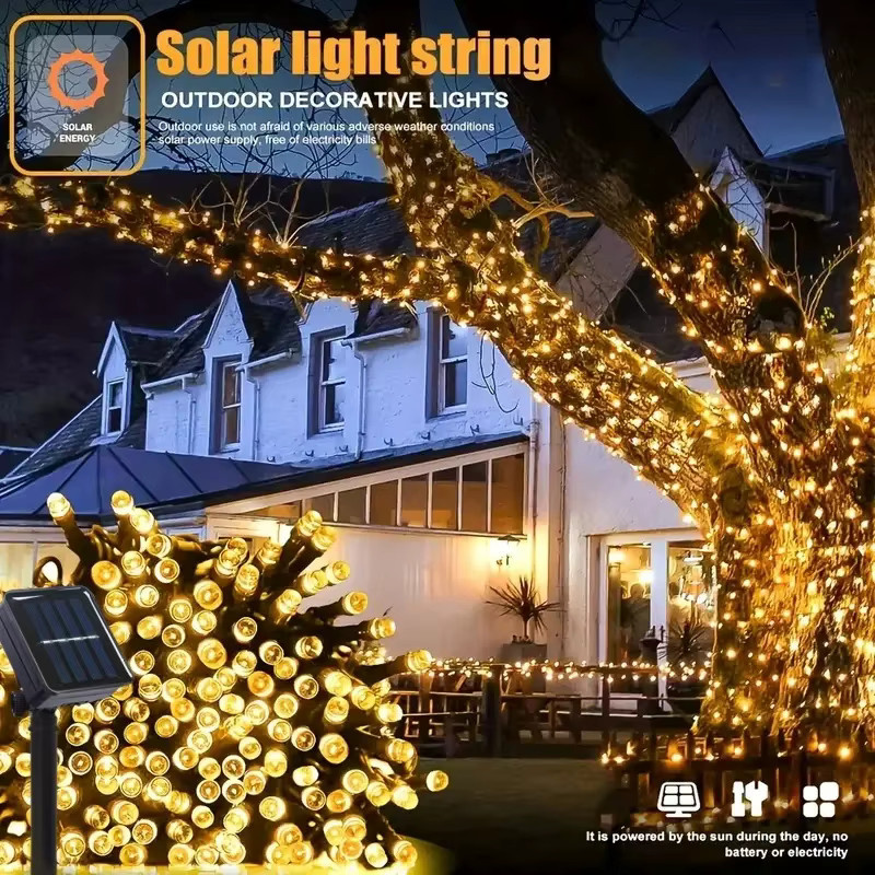 Solarbetriebene LED-Lichterkette in Sternform mit warmweißem Licht, wasserdicht für Außenbereich, Party und Dekoration - Bild 3