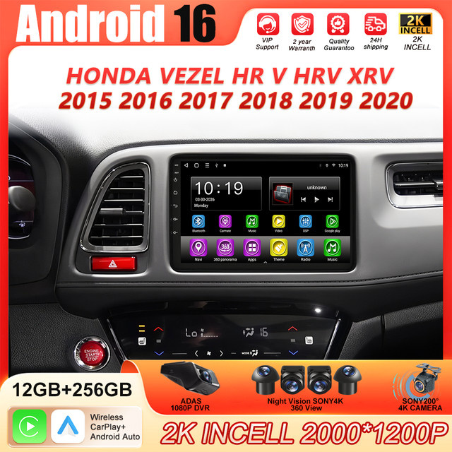 Forefeel Android 16 Autoradio Multimedia Stereo Player mit GPS Navigation und Carplay für Honda Vezel HR-V HRV XRV, Schwarz - Bild 1