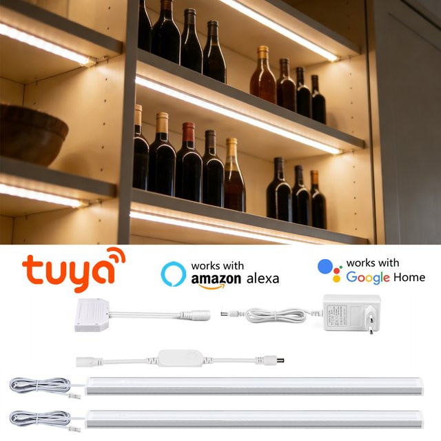 Lcamaw Intelligente Tuya WiFi LED-Lichtleiste in Weiß, COB LED Schrankbeleuchtung mit Warmweiß, 12V Smart App- und Sprachsteuerung, Aluminium Gehäuse - Bild 1