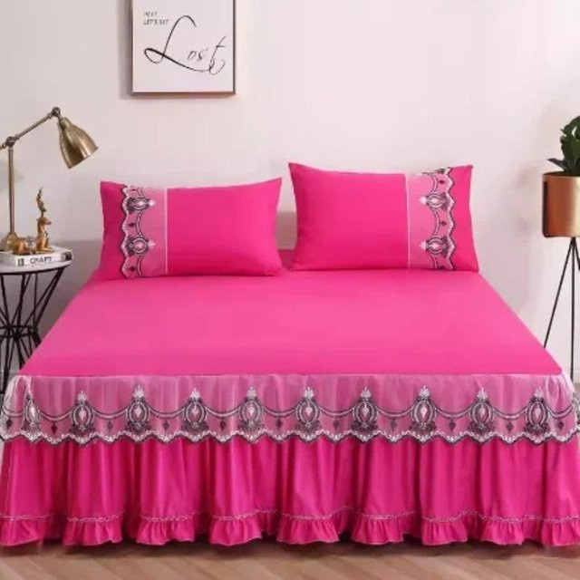 3er-Set Super Six Bettrock mit Spitze und Rüschen in Pink, B/T/H: 200 x 150 cm - Bild 1