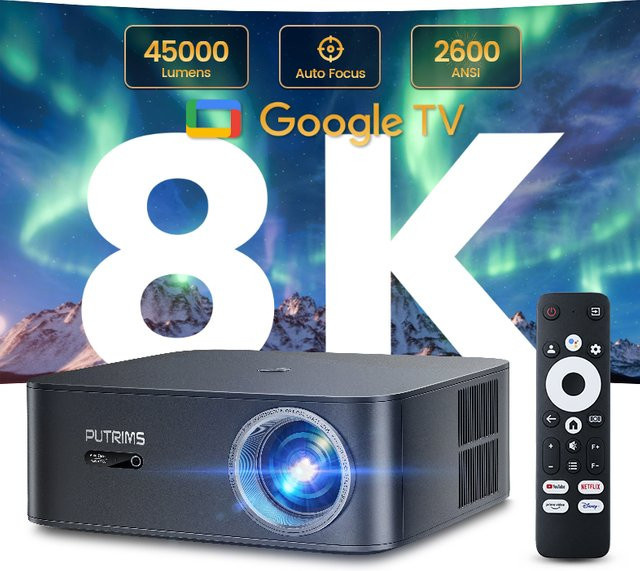 WIMIUS Smart 4K UHD Android Projektor mit Autofokus, WLAN und Bluetooth 5.2, Dolby Heimkino Google TV, Schwarz - Bild 1