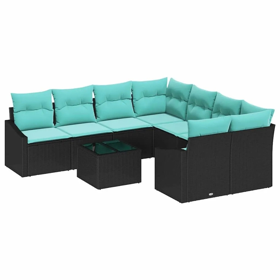 vidaXL 9-tlg. Poly-Rattan Gartenmöbel Set mit Kissen in Schwarz und Türkis - Bild 2