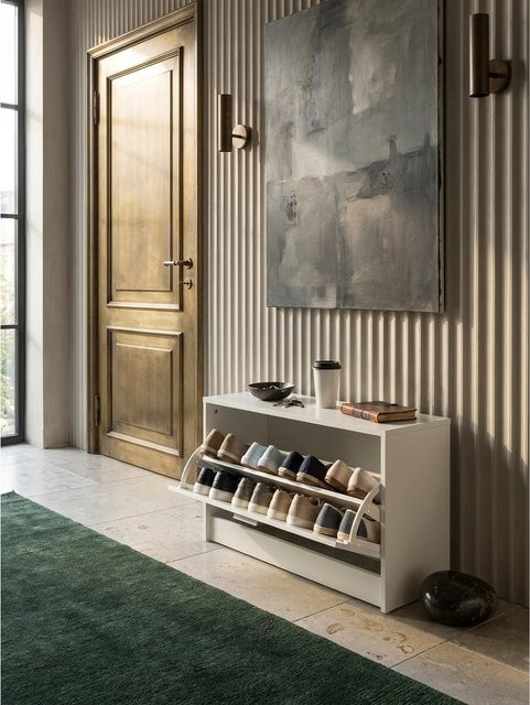 KADIMA DESIGN Schuhkipper aus Holz mit 1 Kippfach und 2 Unterfächern, Weiß, B/T/H: 80 x 24 x 47 cm - Bild 1