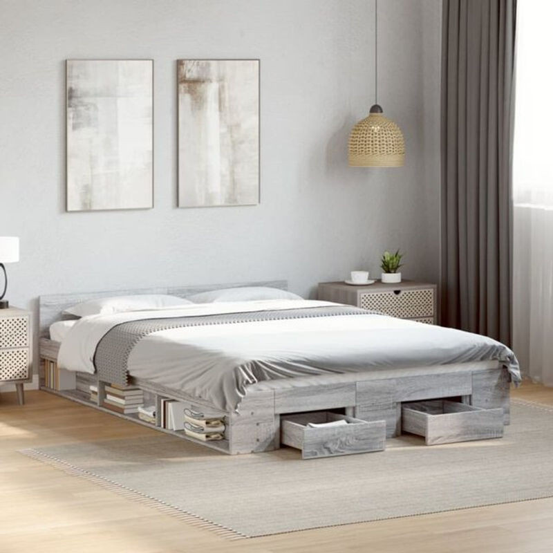 Modernes Funktionsbett Vidaxl mit Schubladen aus Holzwerkstoff in Grau, B/T/H: 140 x 200 cm - Bild 1