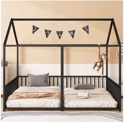 MUVOE Kinderbett in Hausform aus schwarzem Metall mit B/T: 90 x 200 cm - Bild 1