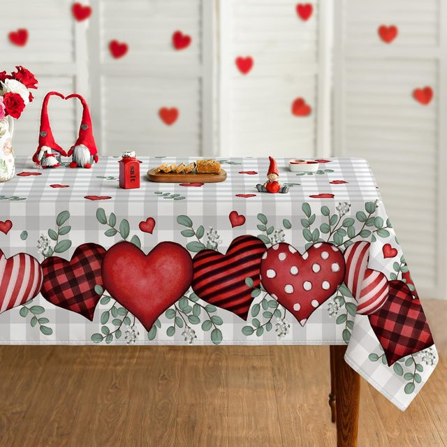 Wasserfeste und waschbare Tischdecke Beau Maison in Rosa mit Liebesherzen und Büffelkarom für Valentinstag oder Hochzeiten, B/T: 140 x 140 cm - Bild 1