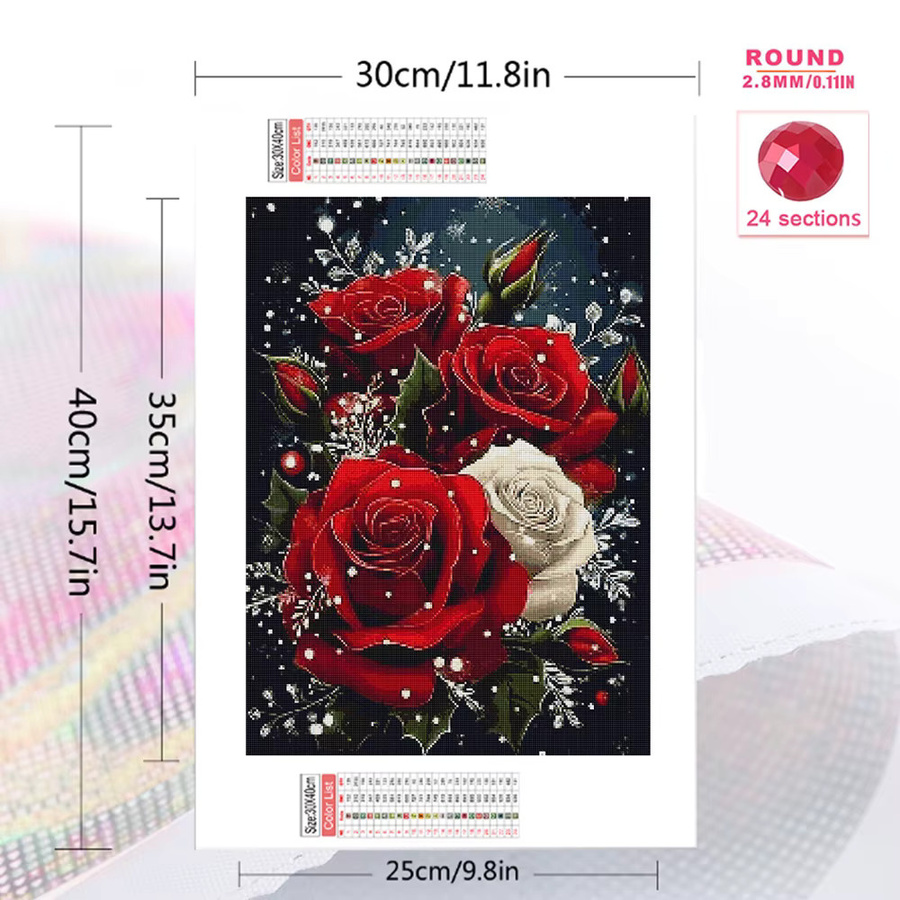 Momoart Diamant-Stickerei Rosenblüten DIY Mosaik-Bastelset mit floralem Design in Rot, B/H: 30 x 20 cm - Bild 2