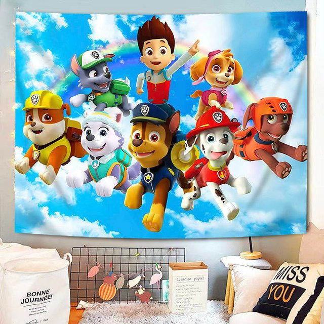 Potdemiel P-Paw P-Patrol Wandteppich mit Cartoon-Illustration für Kinder, Mehrfarbig, Rechteckig - Bild 1