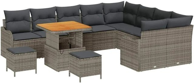 vidaXL Garten-Sofa-Set in U-Form mit 12-teiligem Set, Grau, inklusive Kissen und Stauraumfunktion - Bild 1