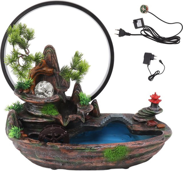 Aimo Tischbrunnen für den Innenbereich mit LED-Lampe und Wasserfall-Ornament in Schwarz - Bild 1